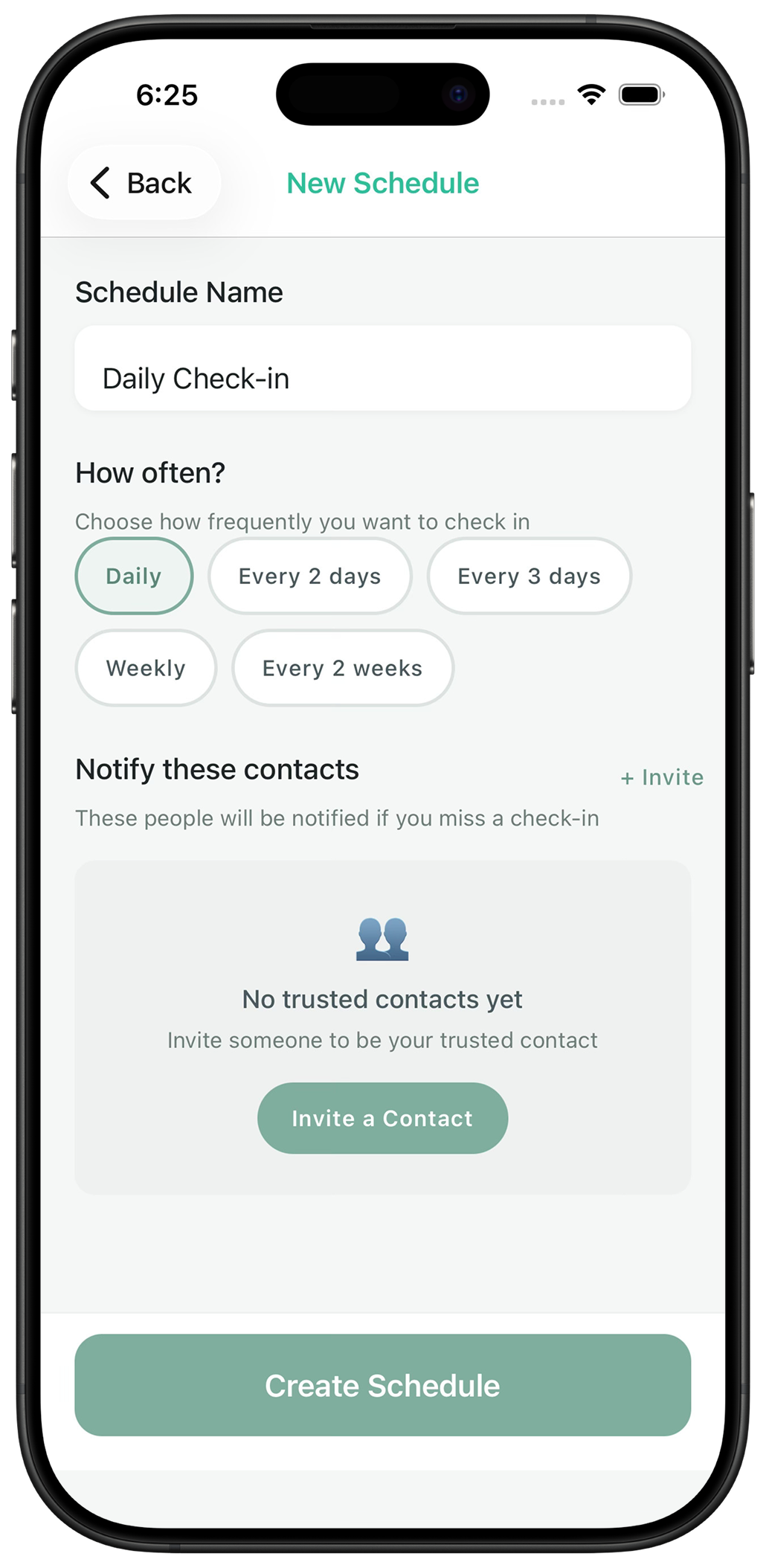 Schedule selection screen